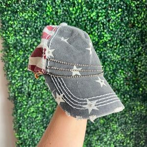USA Rhinestone Distressed Hat